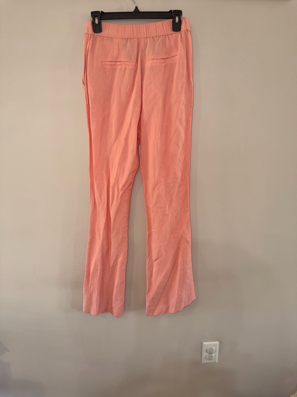 NWT - Linen Blend Flare Pants Coral Pink High Rise Summer Wide Leg - Size 4 - Picture 4 of 8